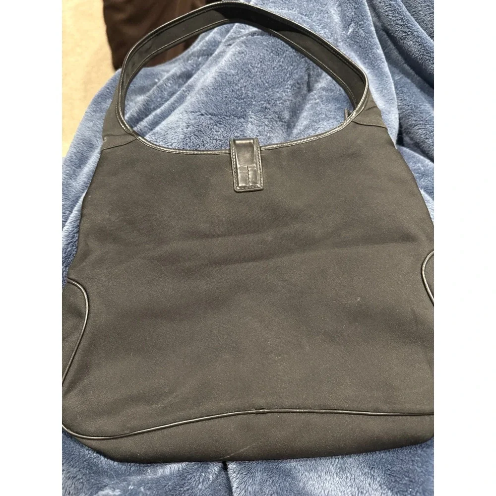 Salvatore Ferragamo Black Canvas Leather Hobo Bag AU-21-0735 Made‎ in Italy